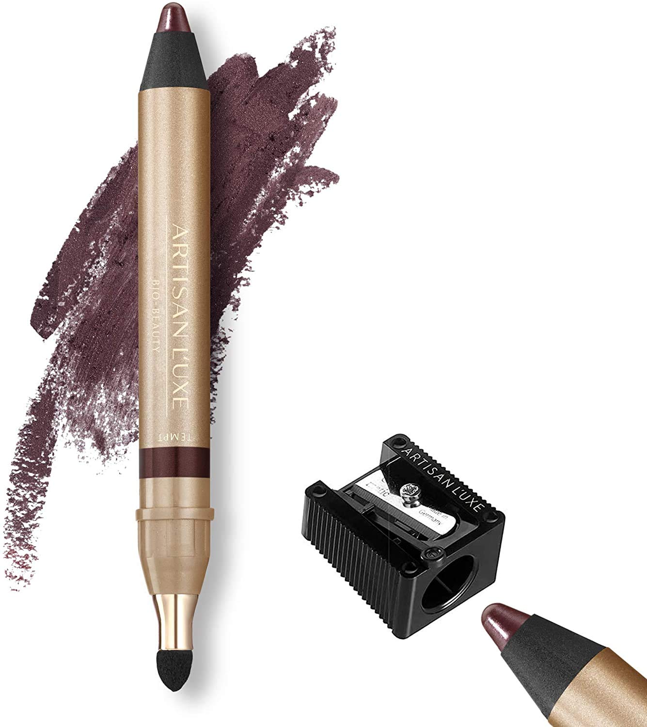 Jumbo Eye Pencil for Smokey Eye, Water-Resistant & Smudge Proof - Manual Eyeliner Sharpener with Precision Dual European Blade - Sue Devitt - Tempt (Shade: Plum Brown)