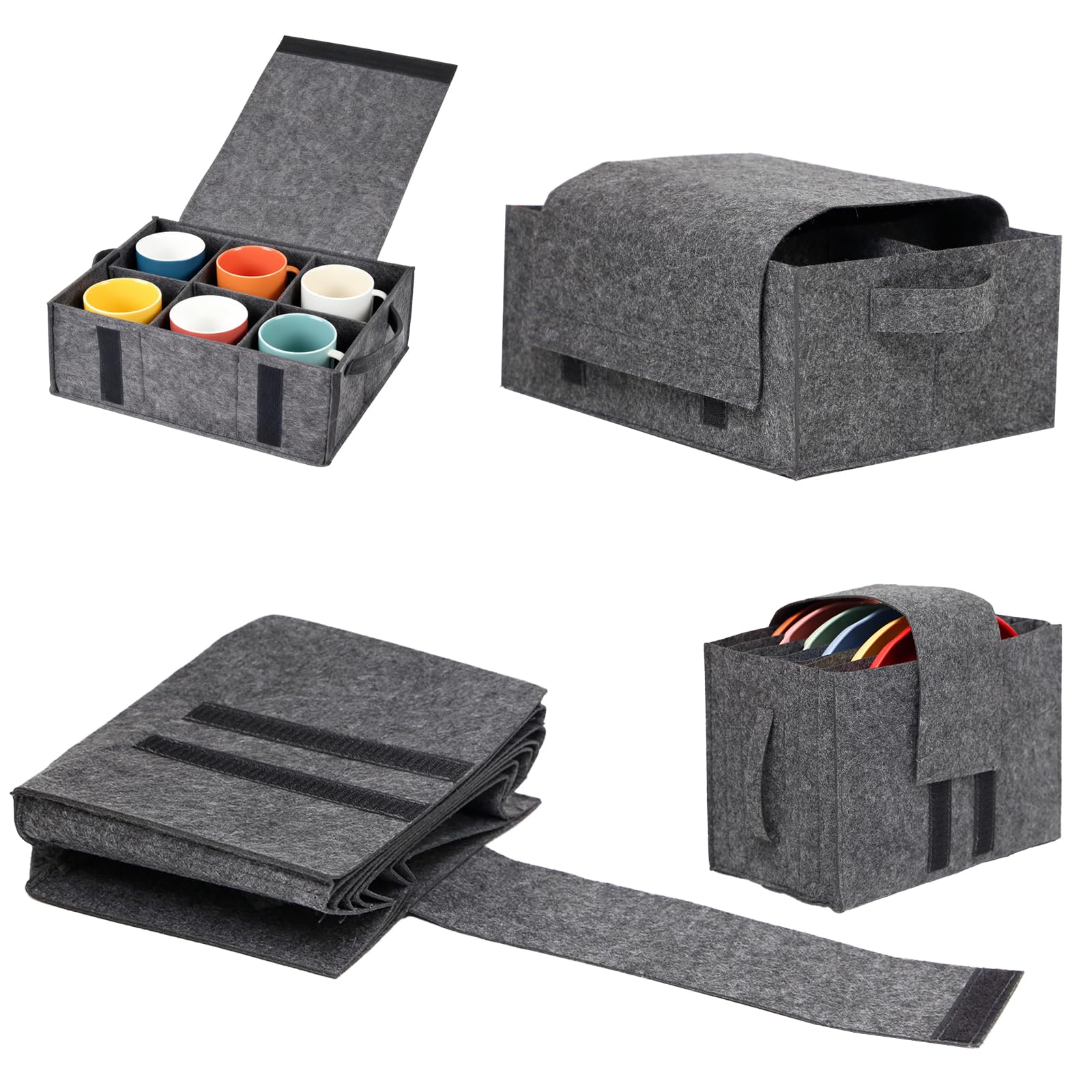 Soporte para platos y cuencos de caravana, 3 unidades, soporte de fieltro para caravana con asa, almacenamiento de tazas, fieltro para platos y tazas, organizador de fieltro para vajilla de