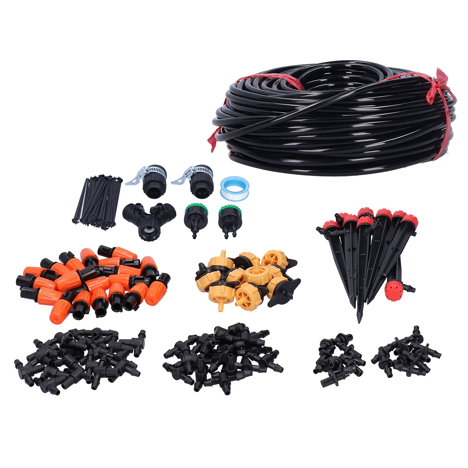 Kit de riego por goteo para jardín con manguera 4/7 de 40M con boquillas ajustables y válvula de conmutación de doble salida para césped de invernadero