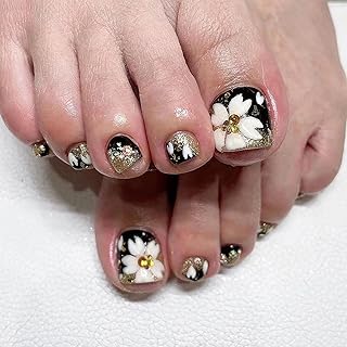 Press On Toenails Short Square, Coffin Shape Full Cover Reusable Toe Nails Tips with Glue, Stick On Toenails with White Flower Designs Artificial Acrylic Summer False Toe Static Nails for Women 24Pcs