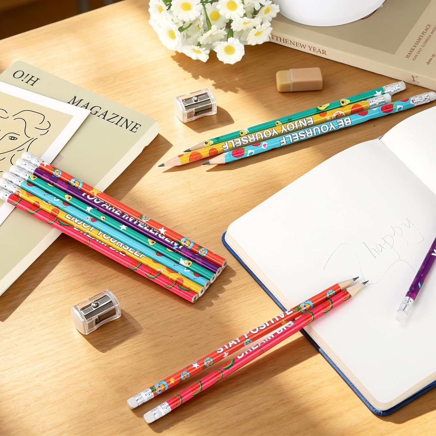 48 PCS Colorful Fun Pencil Bulk, Fruit Themed with Erasers image 5