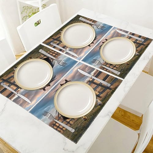Miniatura 5 de Running in Field Wild Horses Placemats Set of 6 Resistant Table Mats Washable Place Mats for Dinner Party Table Decoration