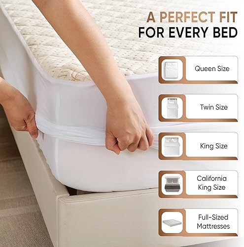 Miniatura 5 de Protector de colchón orgánico acolchado de lujo, tamaño King, algodón orgánico certificado, impermeable, hipoalergénica, transpirable, comodidad