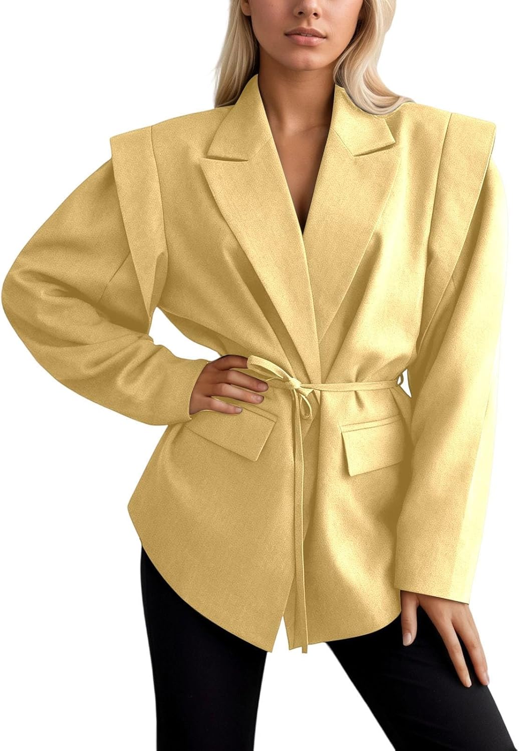Generisch Women’s Lapel Collar Plain Suit Jacket Shoulder Pad Long Sleeve Blazer Sporty Cruzeblazer Office Jacket Oversize Blazer Jacket Elegant Casual Coat Fashionable Slim Fit Casual Jacket