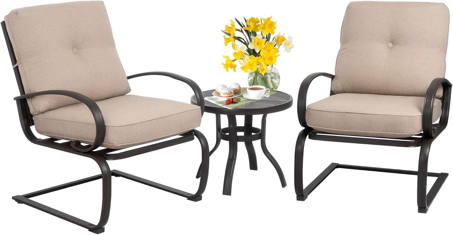 JY QAQA 3Pcs Outdoor Patio Bistro Set Springs Motion Chairs