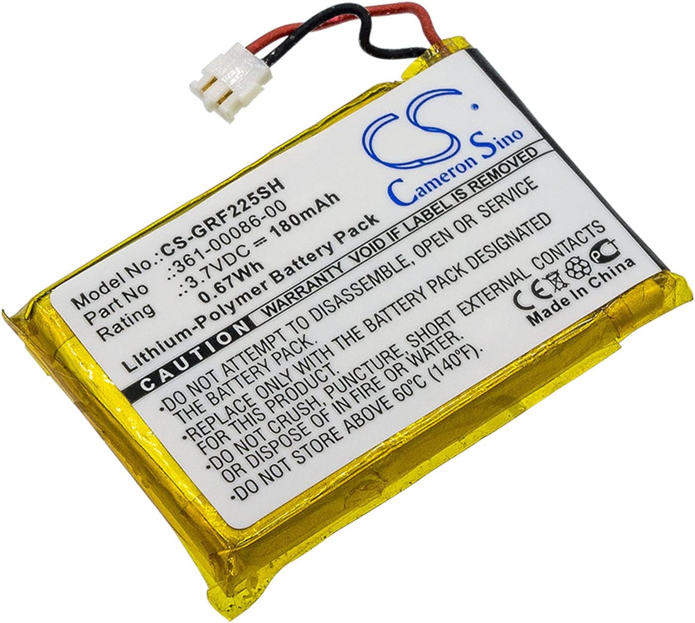 Cameron Sino Battery for Garmin 010-01959-00, Approach G10, Forerunner 220, 225, 235, 630, 645, 735XT, 745, GRM0371754 180mAh
