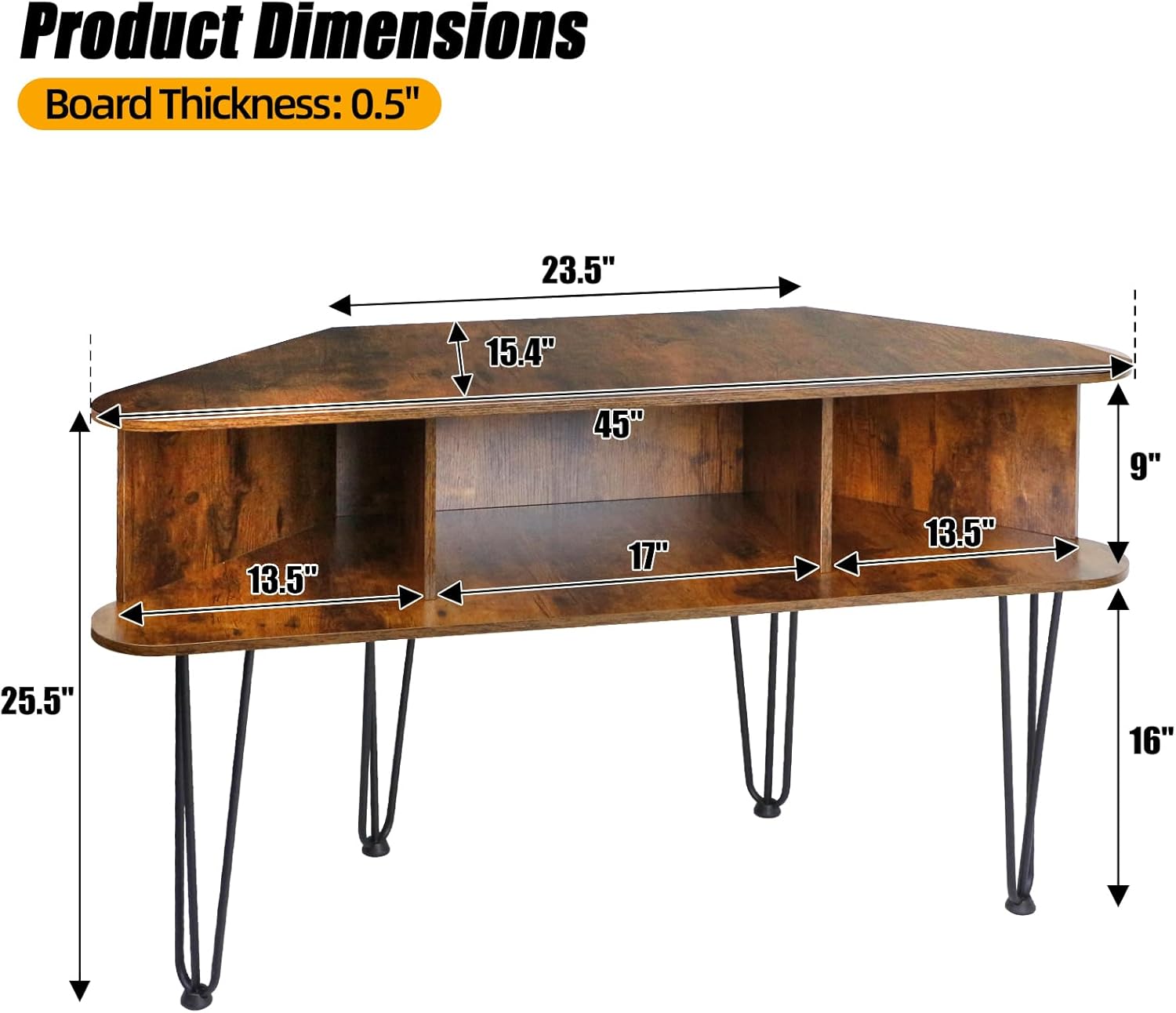 Corner TV Stand for 50 Inch TV, Entertainment Center with Storage Cabinet, Industrial Media Console Table with High Metal Feet and Anti-Slip Pads, Corner TV Stand for Living Room, Brown