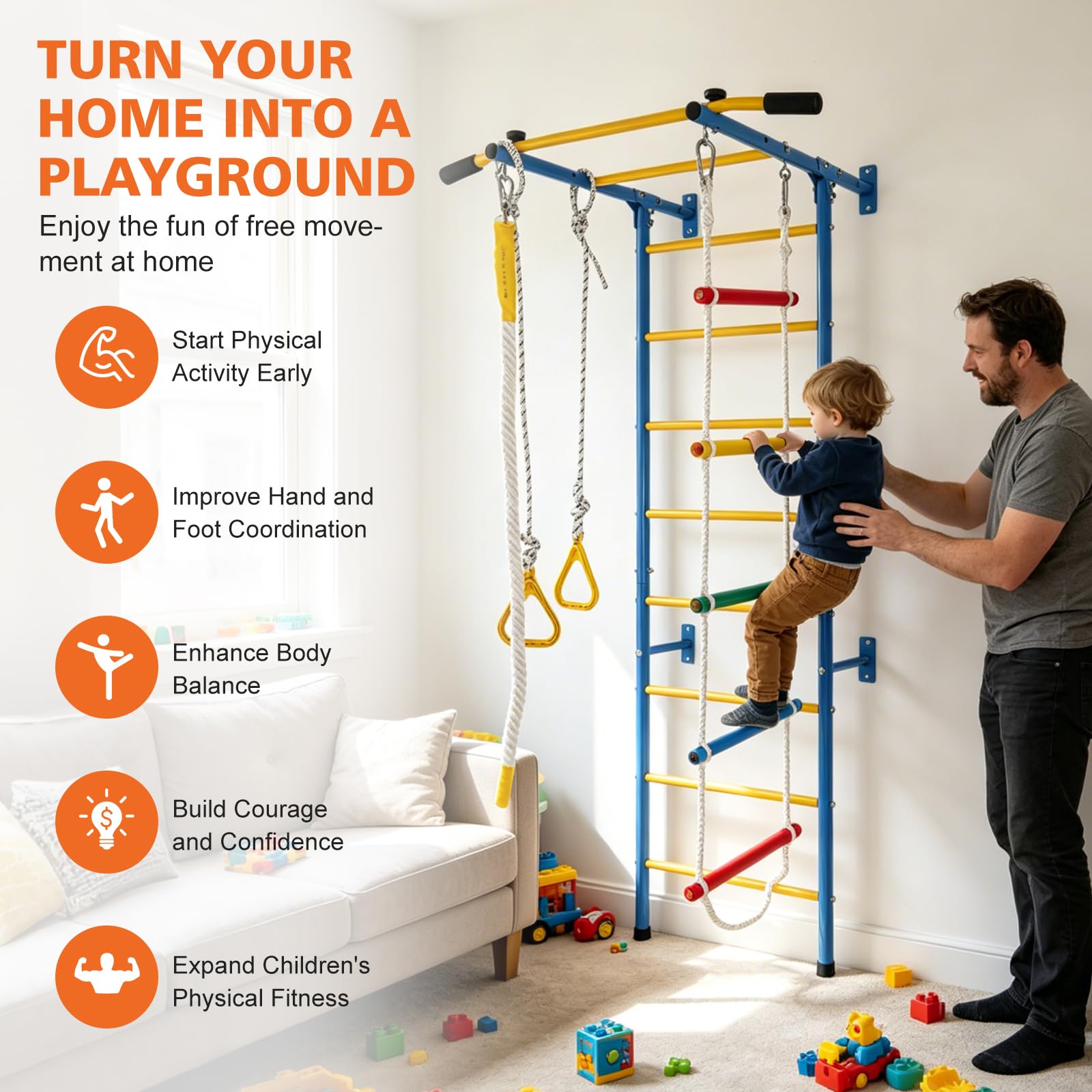 Struttura da arrampicata 5 in 1 per bambini, parete da arrampicata per interni con pioli