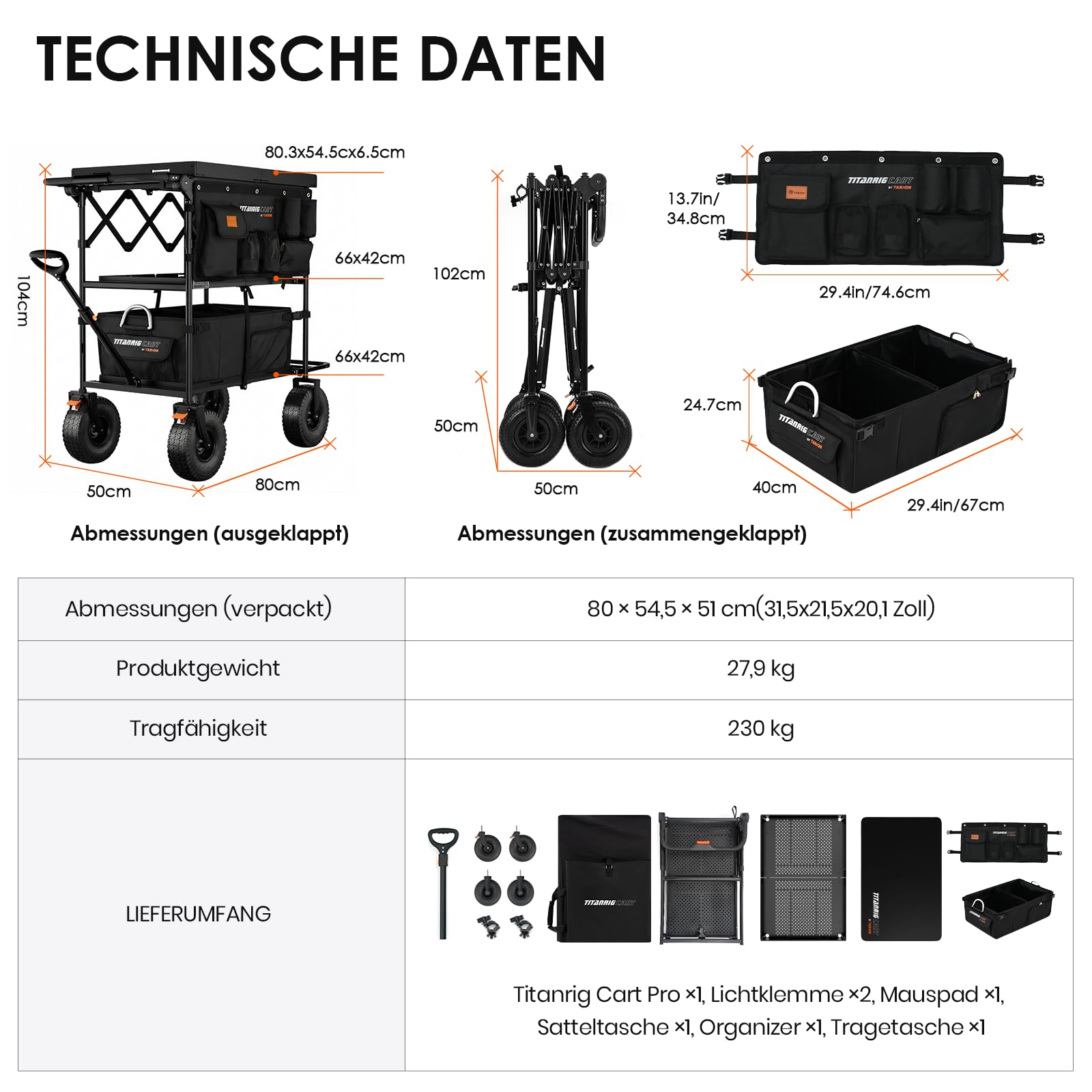 TARION Titanrig Cart Pro Kamerawagen Robuster Filmwagen mit Lufträdern | Film Cart Kamera Wagen Videowagen mit Schwenkrädern & hoher Tragkraft für Studio Bühne Filmemacher Profi Fotografen
