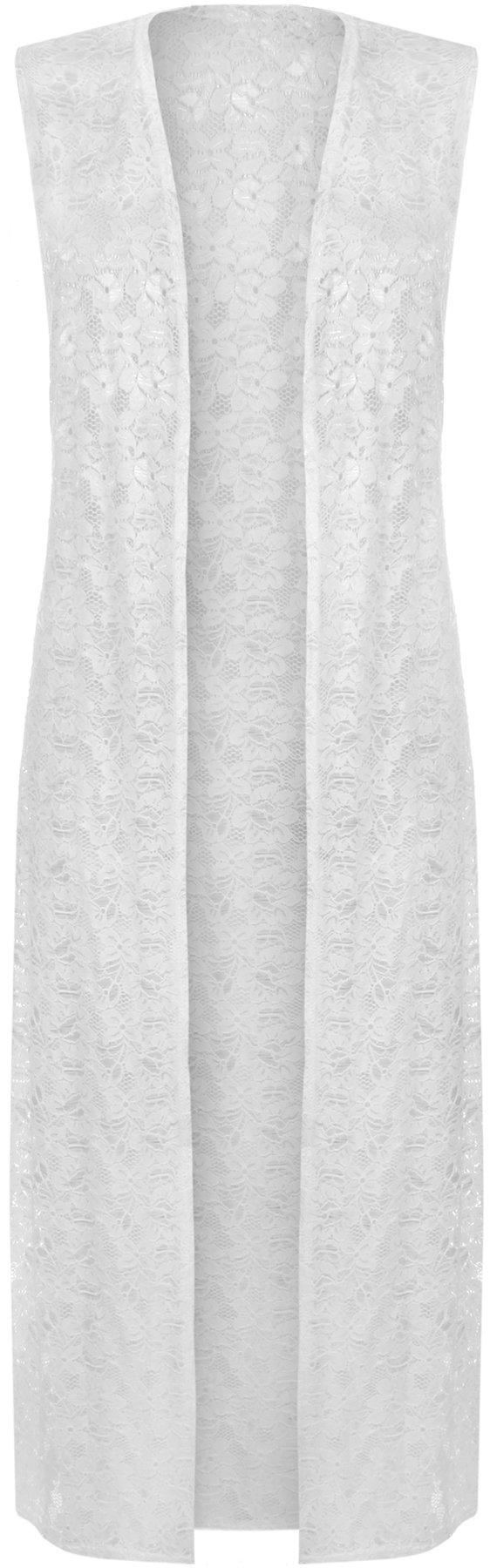 Wearall Women's White Plus Size Floral Lace Open Long Sleeveless Top Cardigan - 18