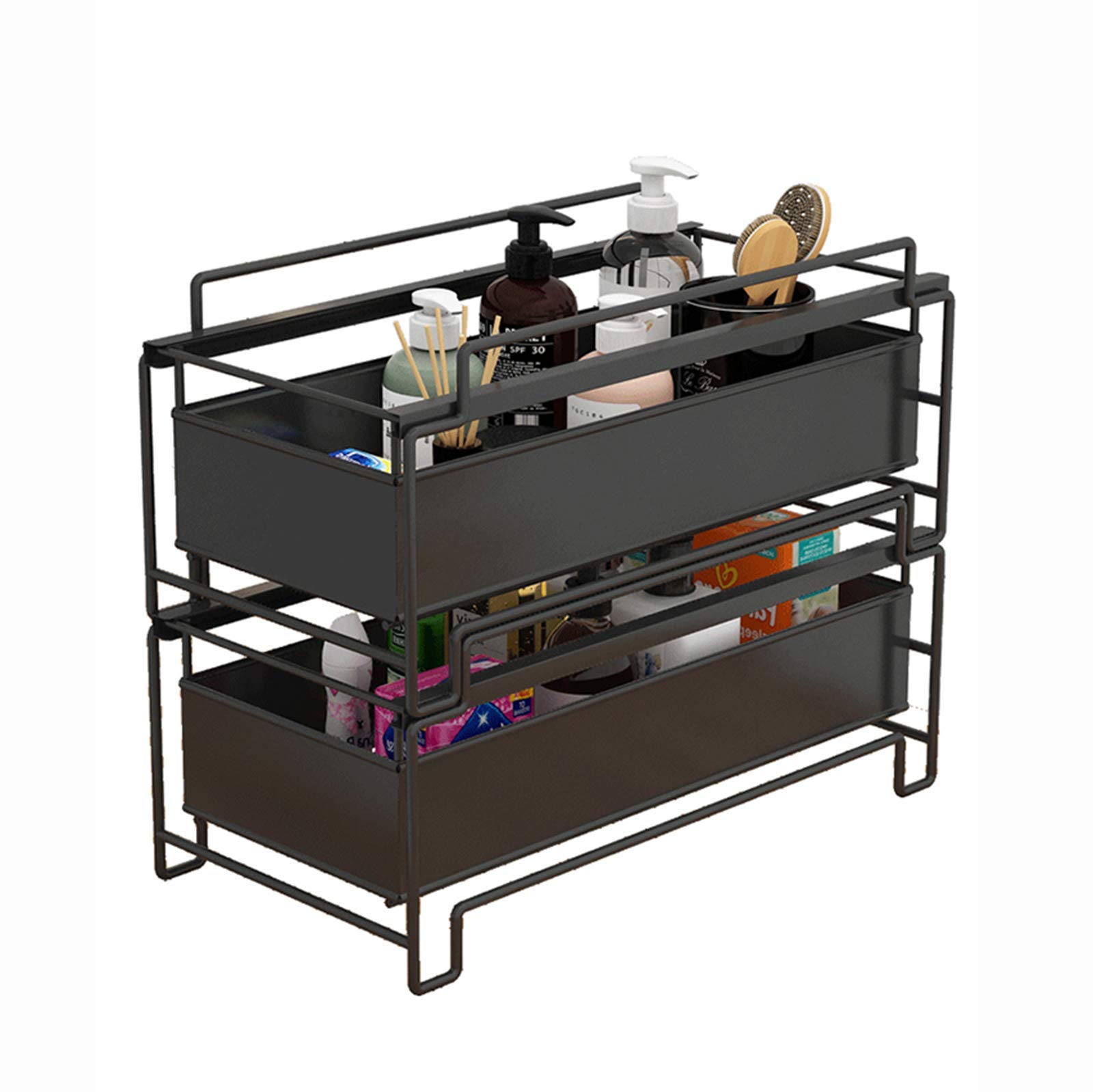 Gewürzregal Organizer Für Kabinett, 2Tier Spice Fach-Speicher Für Küche Speisekammer Aufsatz-, Dia-Heraus Doppelgewürzregal Oberschrank Organizer (Schwarz)
