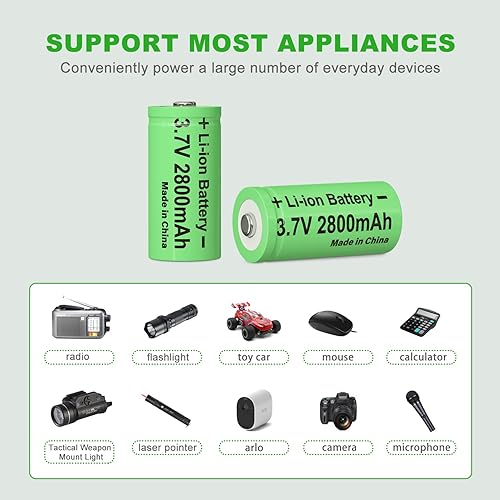 Miniatura 5 de CBJJ Batería 16340 con cargador, batería recargable 16340 de 2800 mAh con cargador de 2 bahías (paquete de 4 baterías de 3.7 V y cargador)
