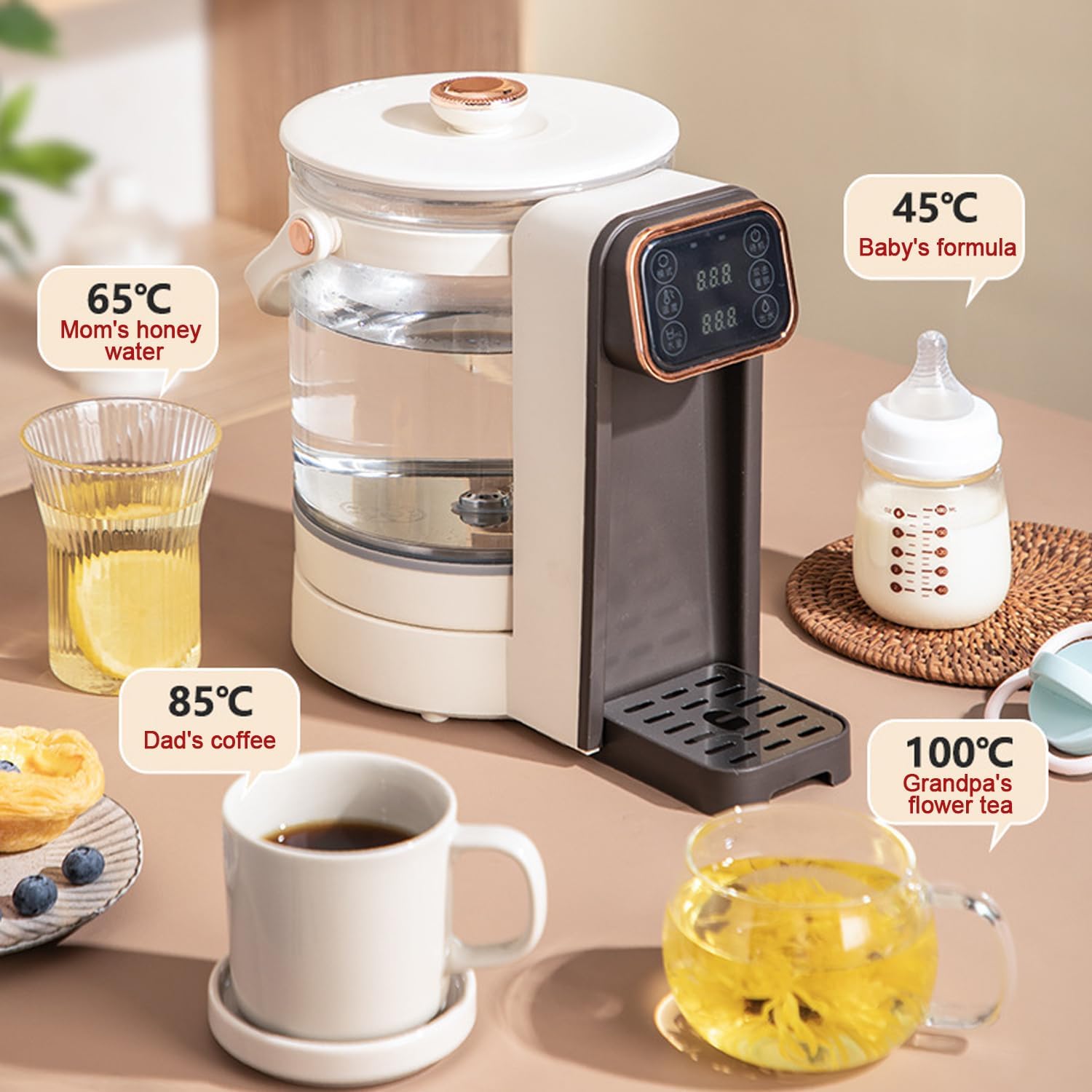 Butelka Warmer 3L Odpinany szklany zbiornik Czajnik elektryczny Precyzyjna kontrola temperatury Szybkie ogrzewanie Bezpieczna ochrona przed wrzeniem do formuły Kawa mleczna do użytku domowego