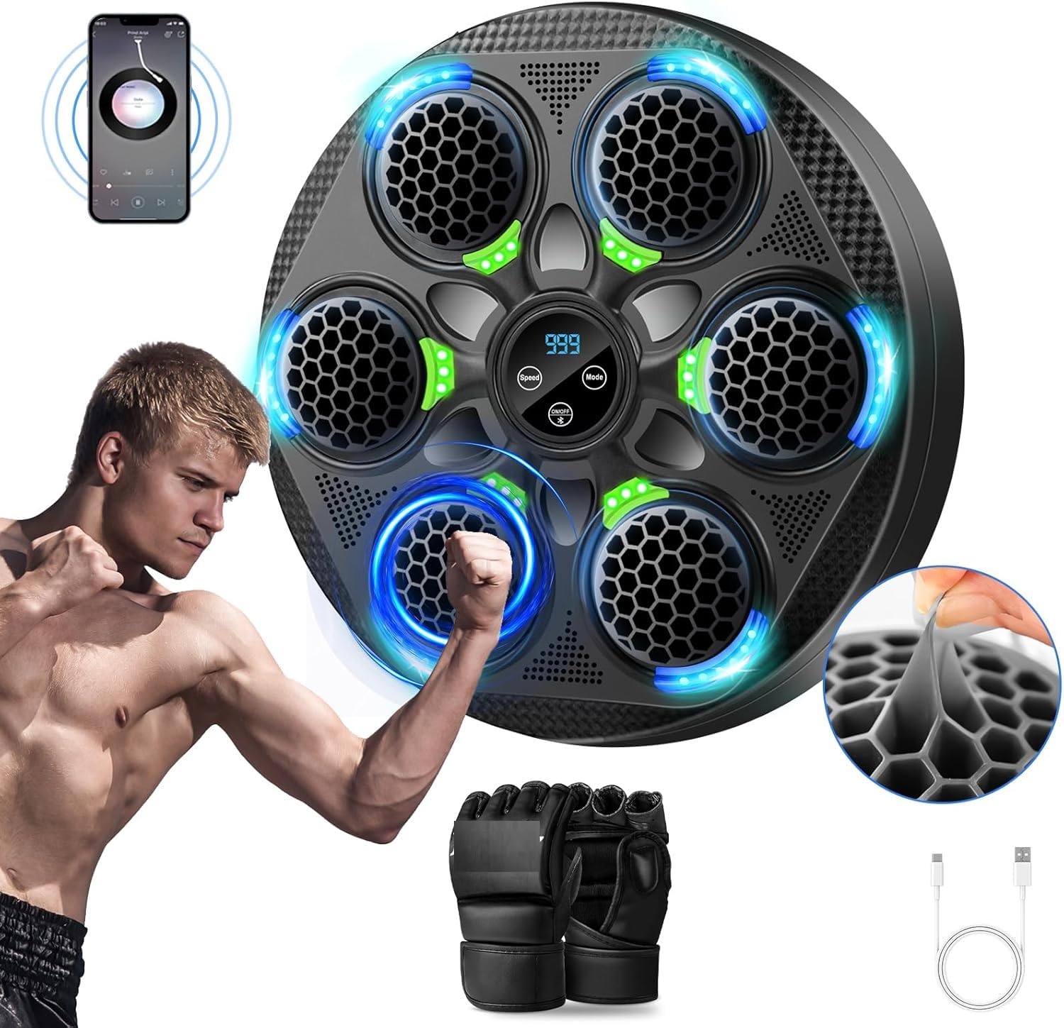 Deoxys Music Boxing Machine, Led Smart Bluetooth Boxing Trainer with Boxing Gloves, Boxing Machine Wall Mounted for Parent-Child Interaction & Family Entertainment, Boxing Equipment for Home,Gym