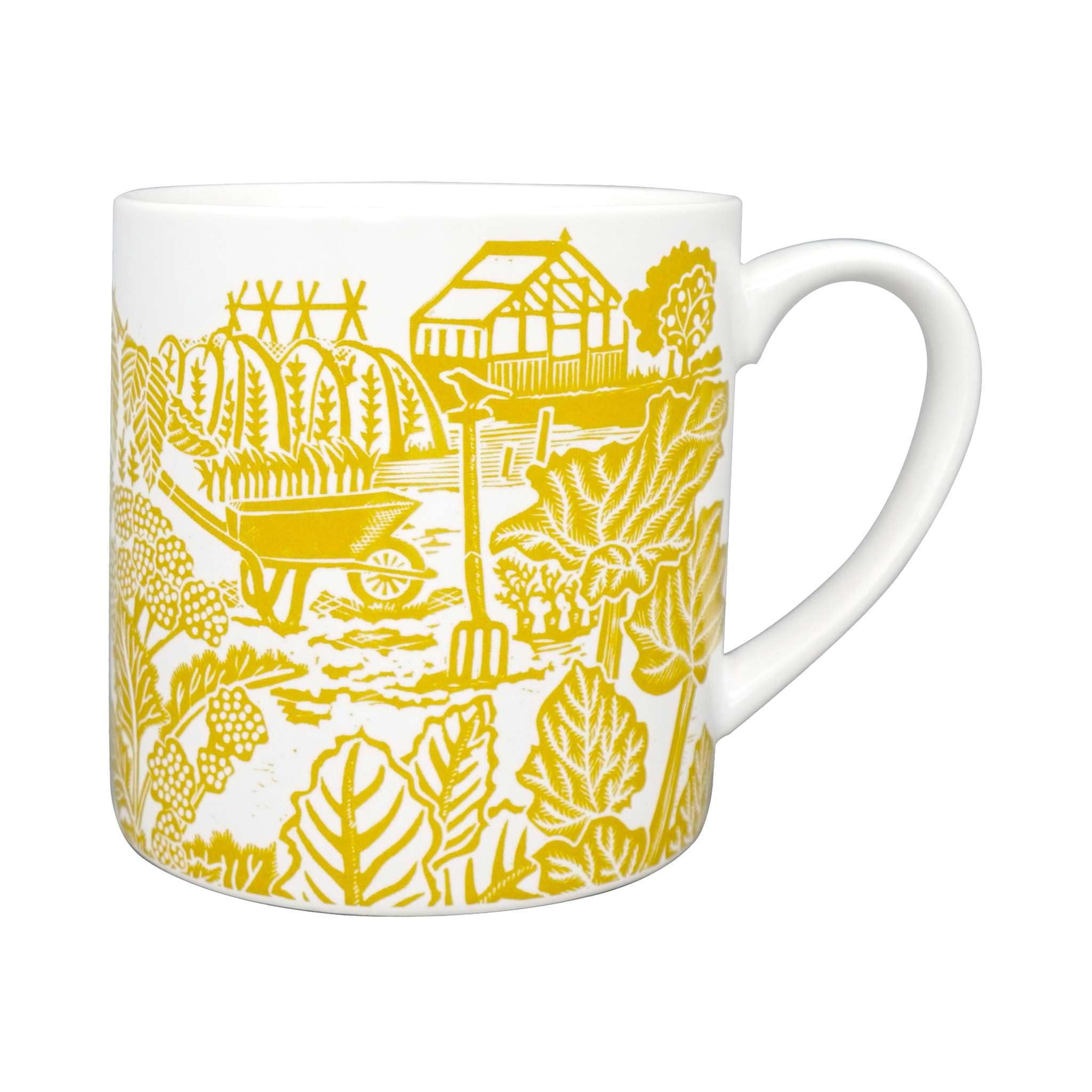 Half Moon Bay in The Allotment - Country Garden - by Kate Heiss Mustard Yellow/White 10.5 Ounce (310ml) Ceramic Stoneware Hot/Cold Drinking Mug
