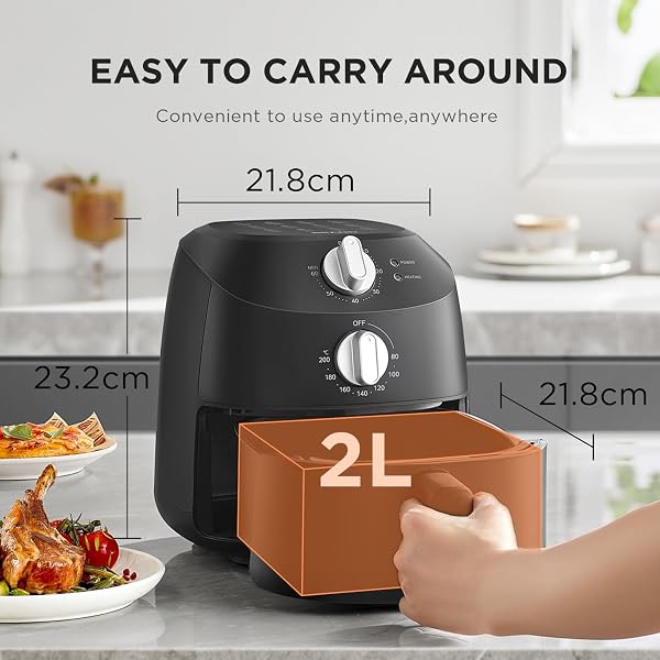 Midea Compact 2L Air Fryer – 12 Preset Menus, Adjustable Timer, 80-200°C Temperature Control, 1150W, Dishwasher-Safe Non-Stick Basket, BPA-Free, Space-Saving Design – Ideal for Small Kitchens (Black) - 2