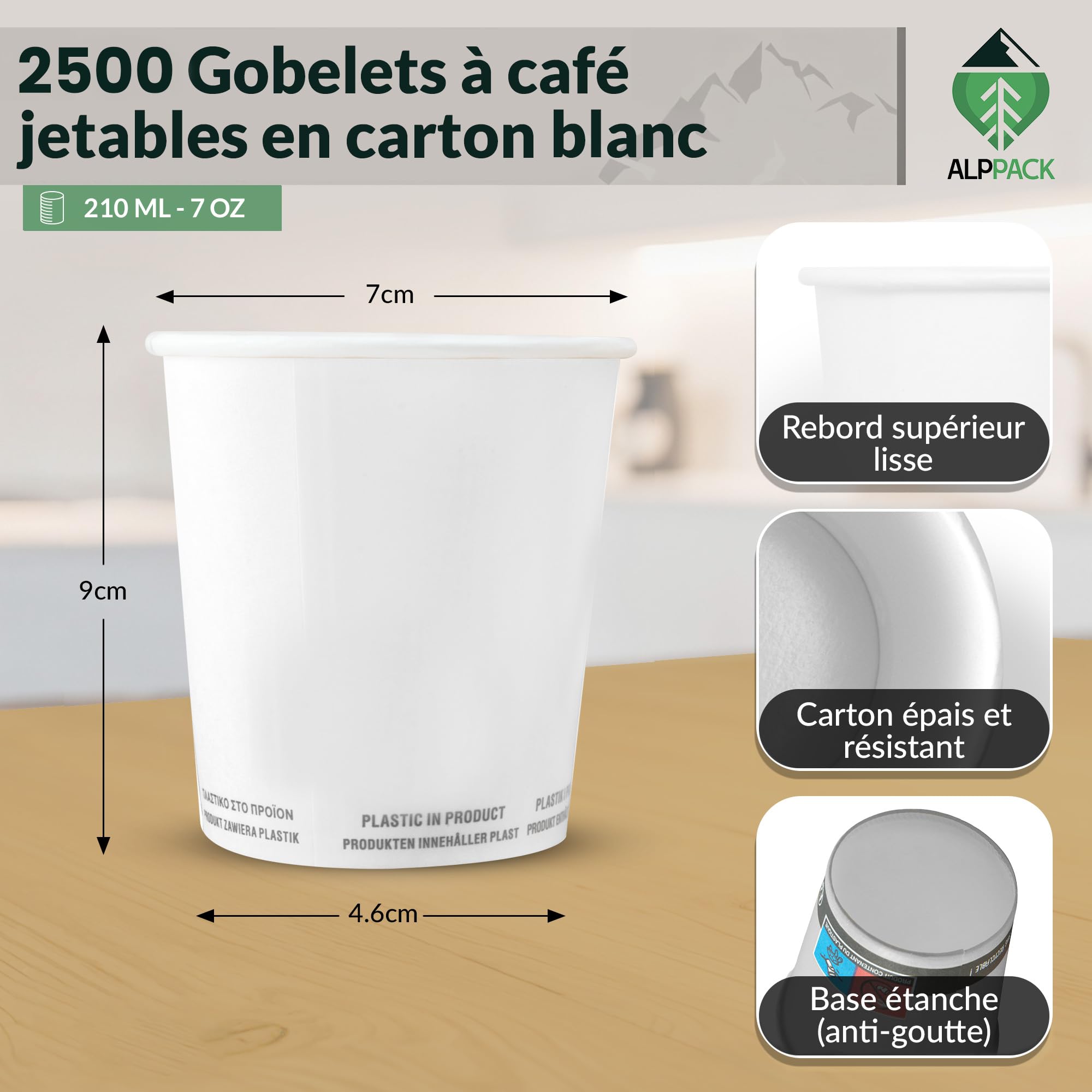 Lot de 2500 Gobelets Jetables en Carton Blanc 7 oz / 21 cl – Verres Jetables pour Eau, Café, Boissons Chaudes et Froides, Résistants à la Chaleur, Idéals pour Professionnels, Bureaux et Événements