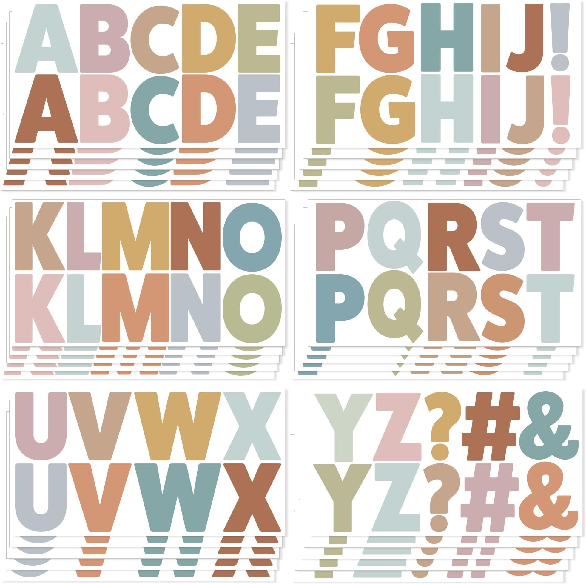 30 Sheets Letter Stickers 300 Pcs Large Bulletin Board Letters Set for Boho Classroom Decor,Vinyl Self Adhesive Alphabet ABC Stickers for Poster Board Mailbox Craft Home Door Wall Decor(2.5 Inch,Boho)