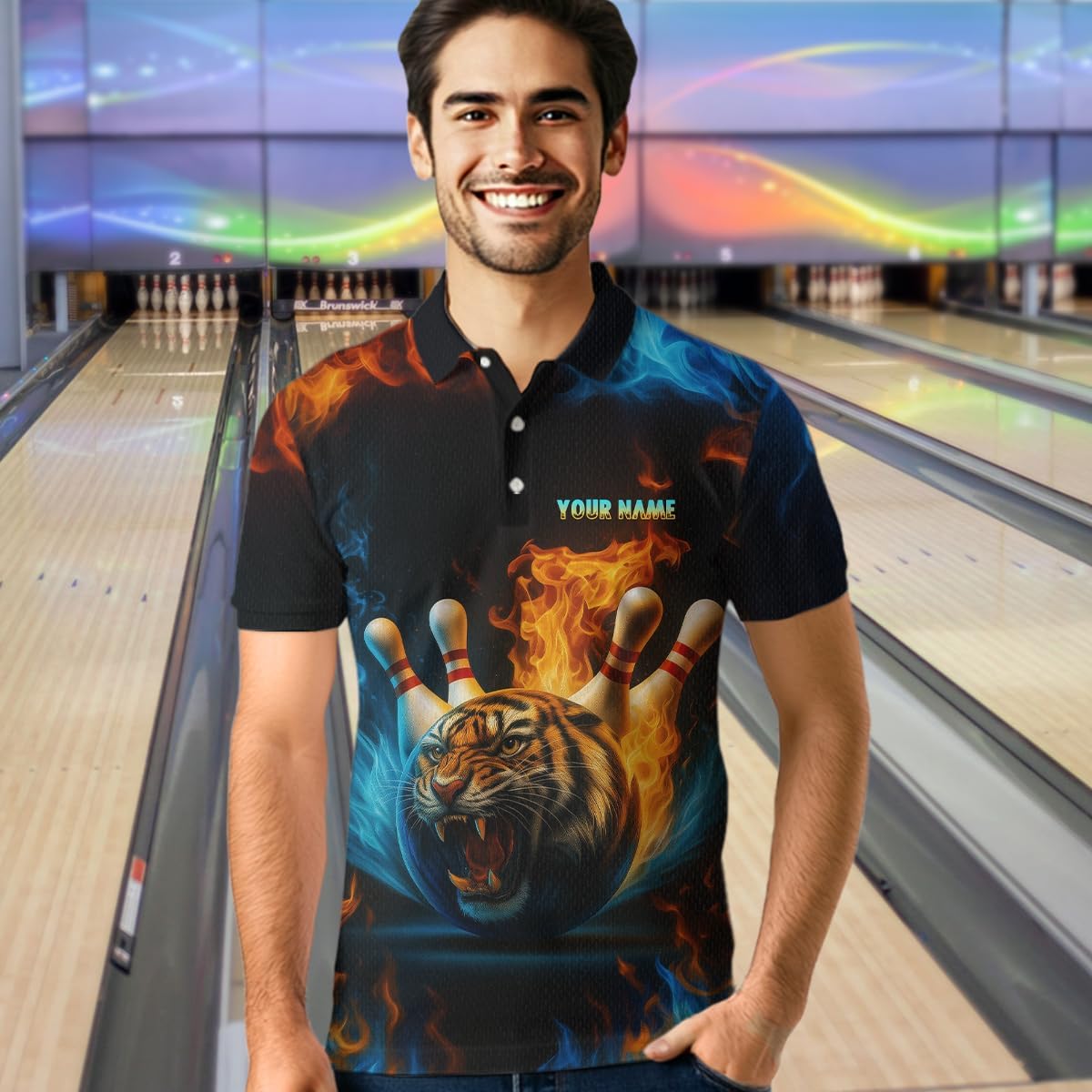 Smoke Tiger Bowling Shirts for Team Women Men Custom Bowling Jerseys Tiger Flame Bowling Polo and 1/4 Zip Shirt League