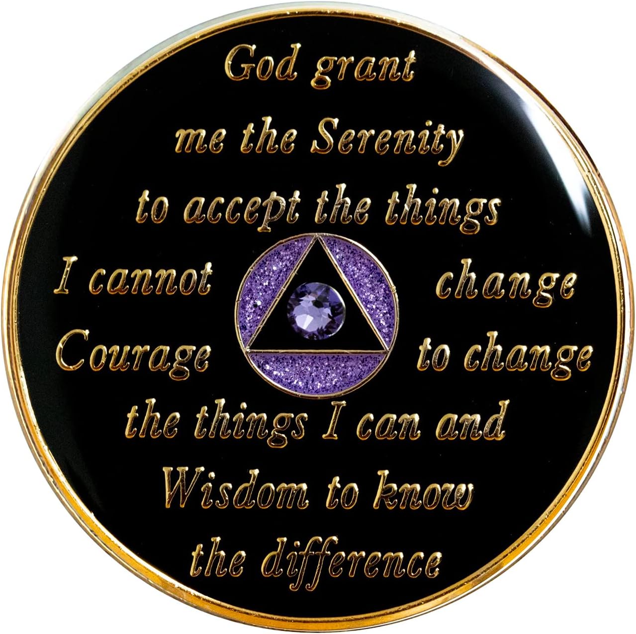 AA Chip | Sobriety Coin | Recovery Gift | Glitter Purple Medallion with Transition Bling