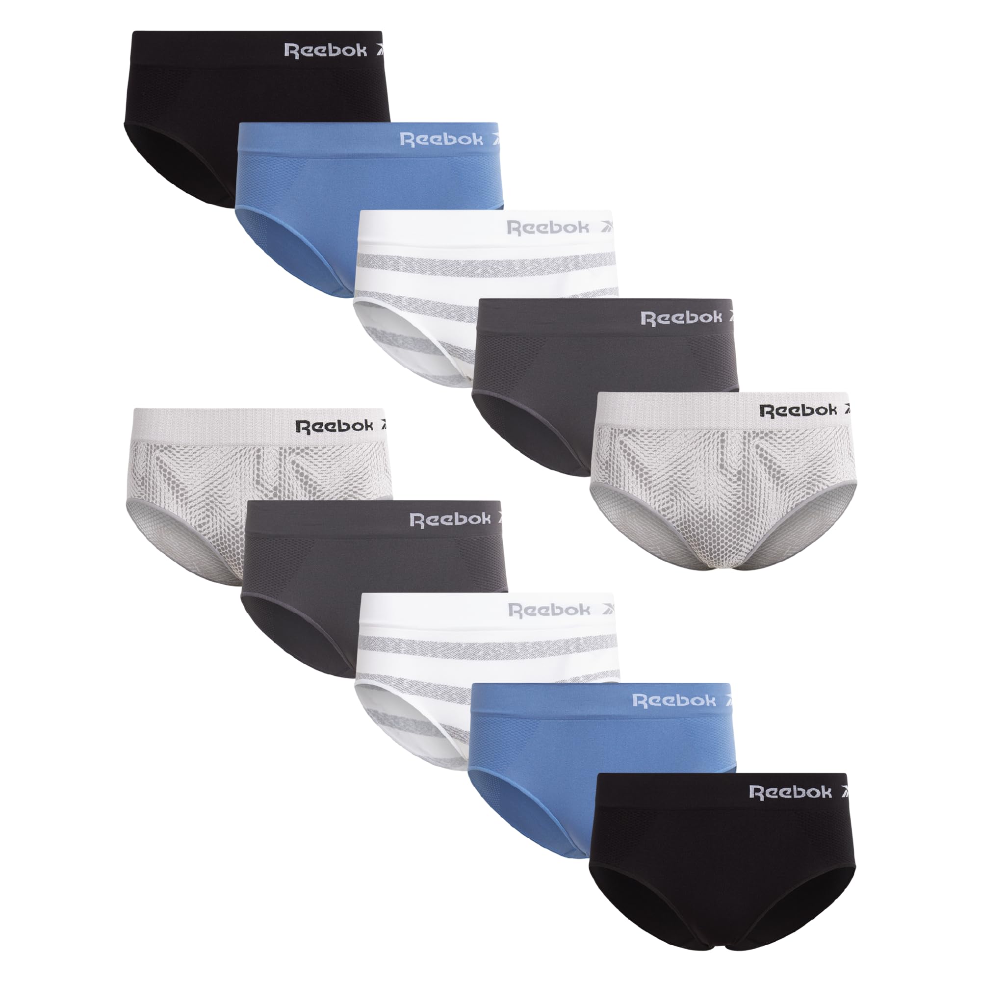 Reebok Womens Hipster Underwear - 10 Pack Stretch Performance Seamless Hipster Panties for Women with Relaxed Waistband