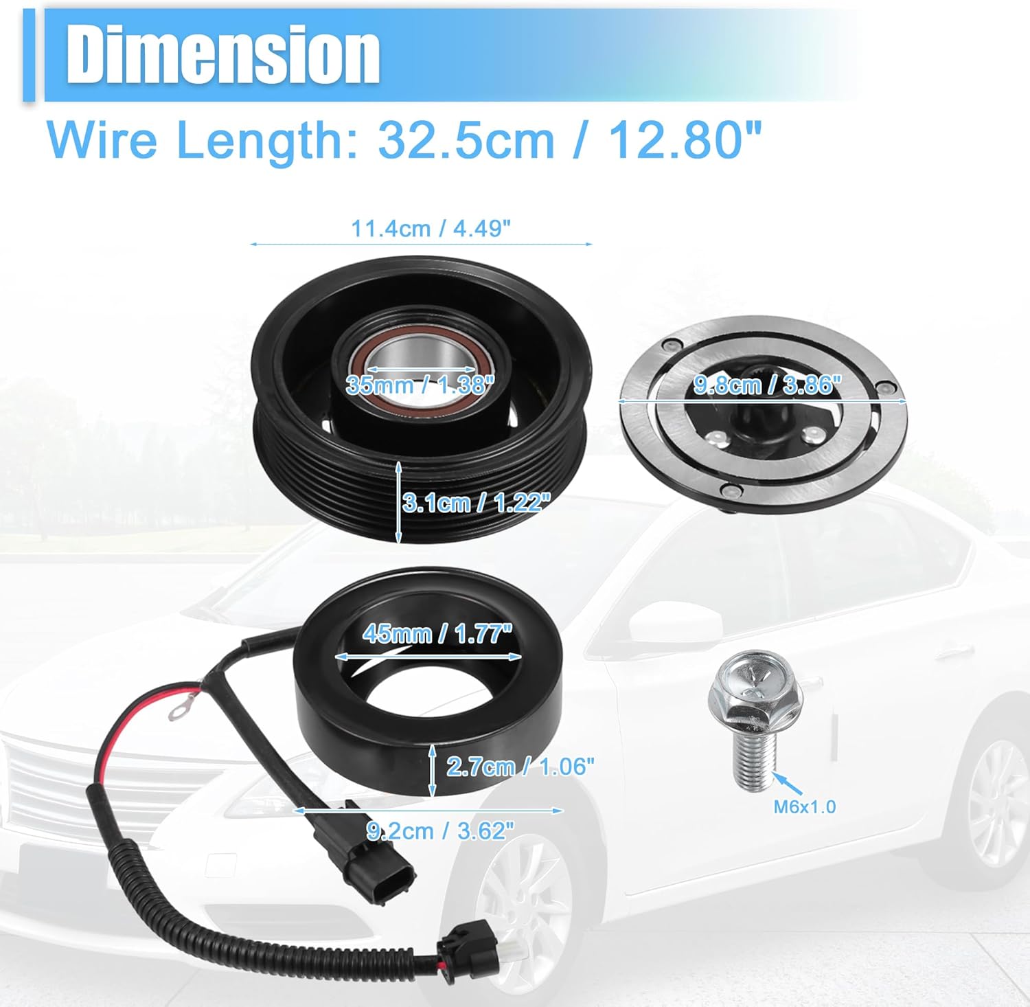 X AUTOHAUX 1 Set AC Compressor Clutch Kit Pulley Coil Auto Repair Compressors Assembly for Honda Civic 4CYL 2.0L 2016-2020