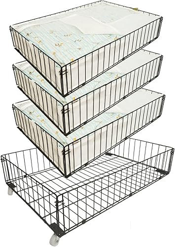 Airhercs Paquete de 4 contenedores grandes de almacenamiento debajo de la cama con ruedas, cajones y contenedores de almacenamiento de zapatos