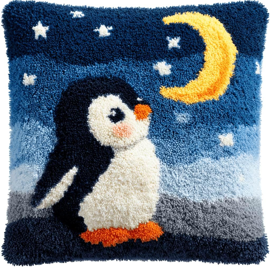 Kitquiver Latch Hook Cushion Kit,Penguin DIY Throw Pillow Cover 43X43Cm