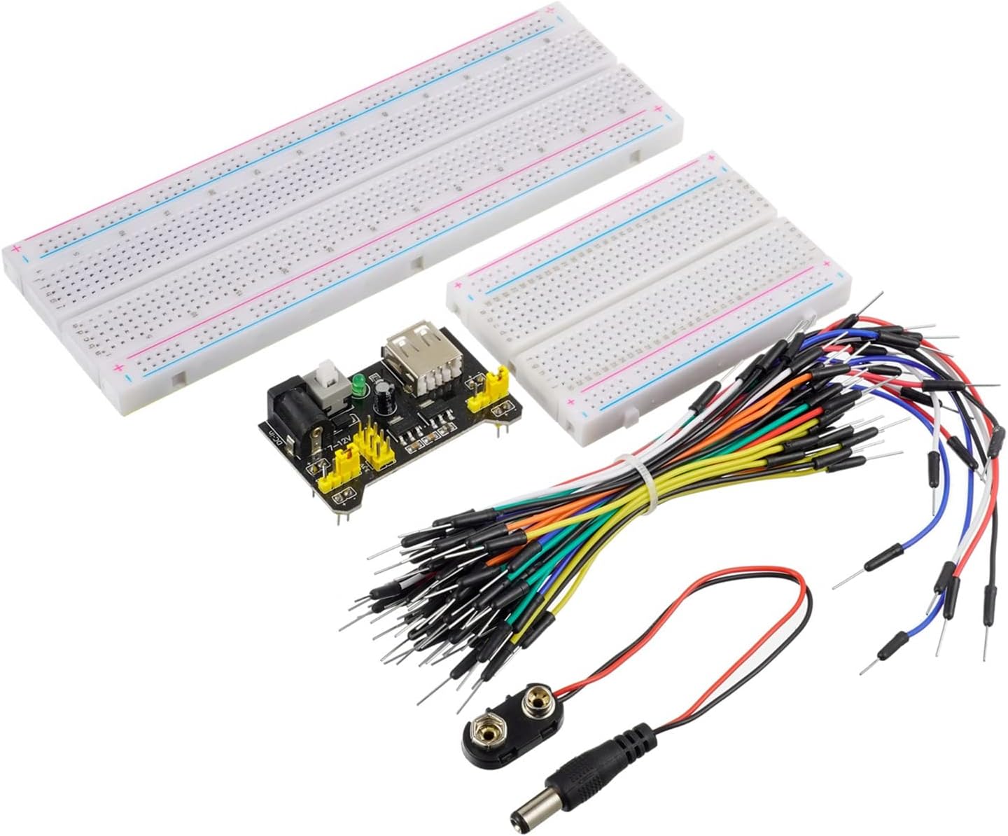 Breadboard Kit with Power Supply Module, Jumper Wires, Battery Clip,830 & 400 tie-Points Breadboard (5 Values 69 Pcs)