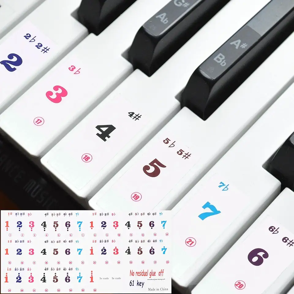 Generic Adesivos de teclado de piano, 61 teclas numeradas adesivo de piano guia removível para iniciantes aprendendo