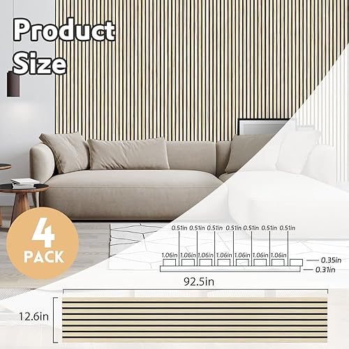 Vista 51 de RITOLLO Paquete de 4 paneles de madera para pared, paneles acústicos de listones de madera de 47.2 x 23.6 pulgadas para pared, paneles Roble natural