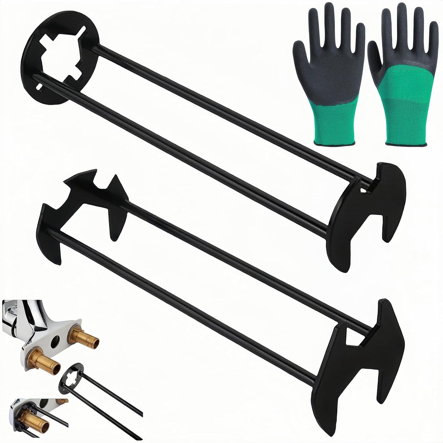 2pcs Basin Wrench Multifunctional Sink Wrench 7 Sizes Faucet Tool Four-jaw Hex Spanner Universal Plumbers Tool for Tight Spaces Kitchen Bathroom Home