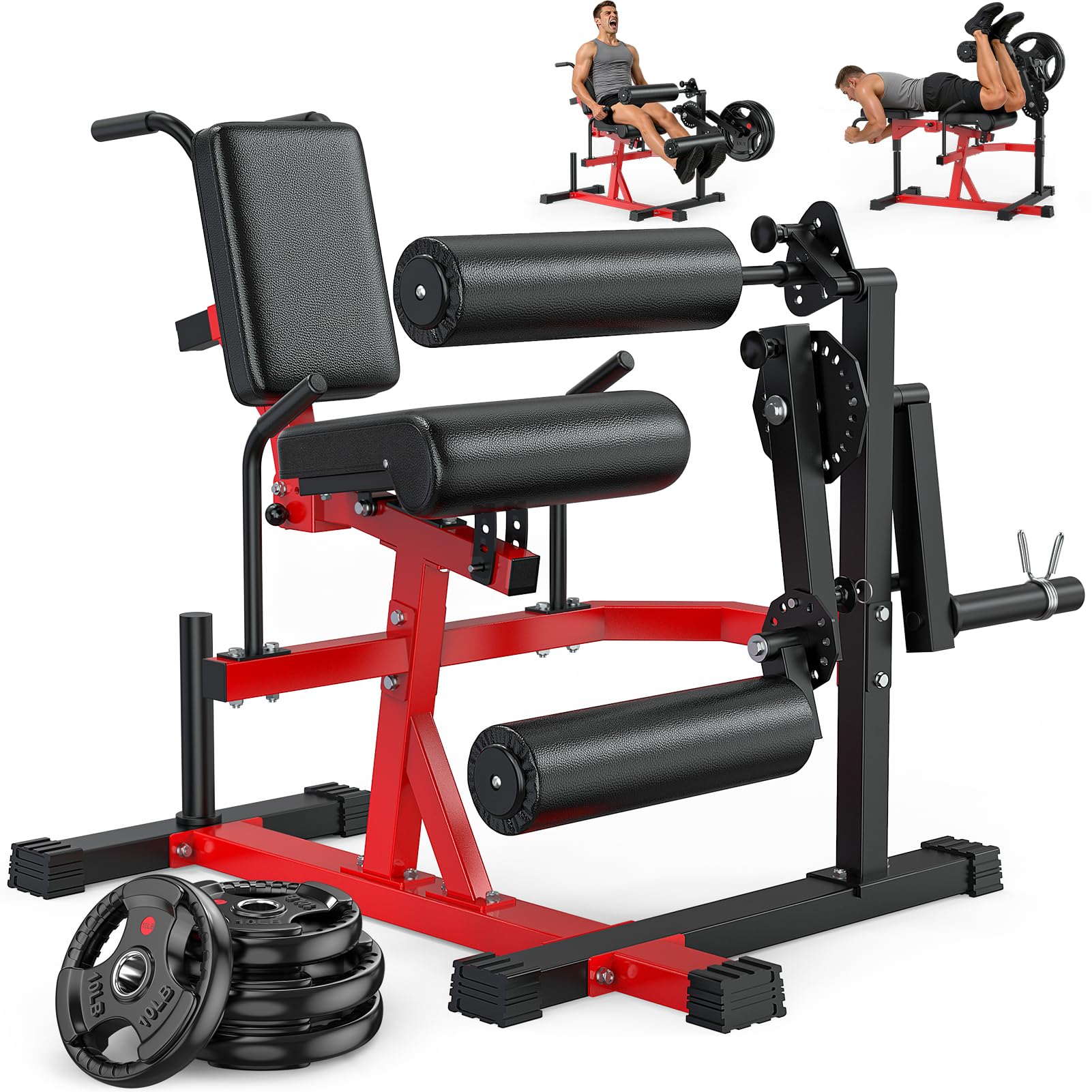 XDDIAS Leg Extension and Curl Machine, 1000LBS Capacity Leg Workout Equipment, Adjustable Seated/ Lying Lower Body Workout Bench for Hip Thrust/ Sit Up, Extended Sleeve Fit 1''/2'' Plate