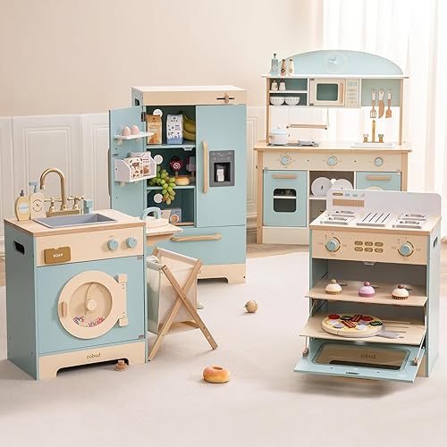 ROBOTIME - Juego de cocina de madera con horno, refrigerador y lavadora, regalo para niños y niñas de 3 años en adelante