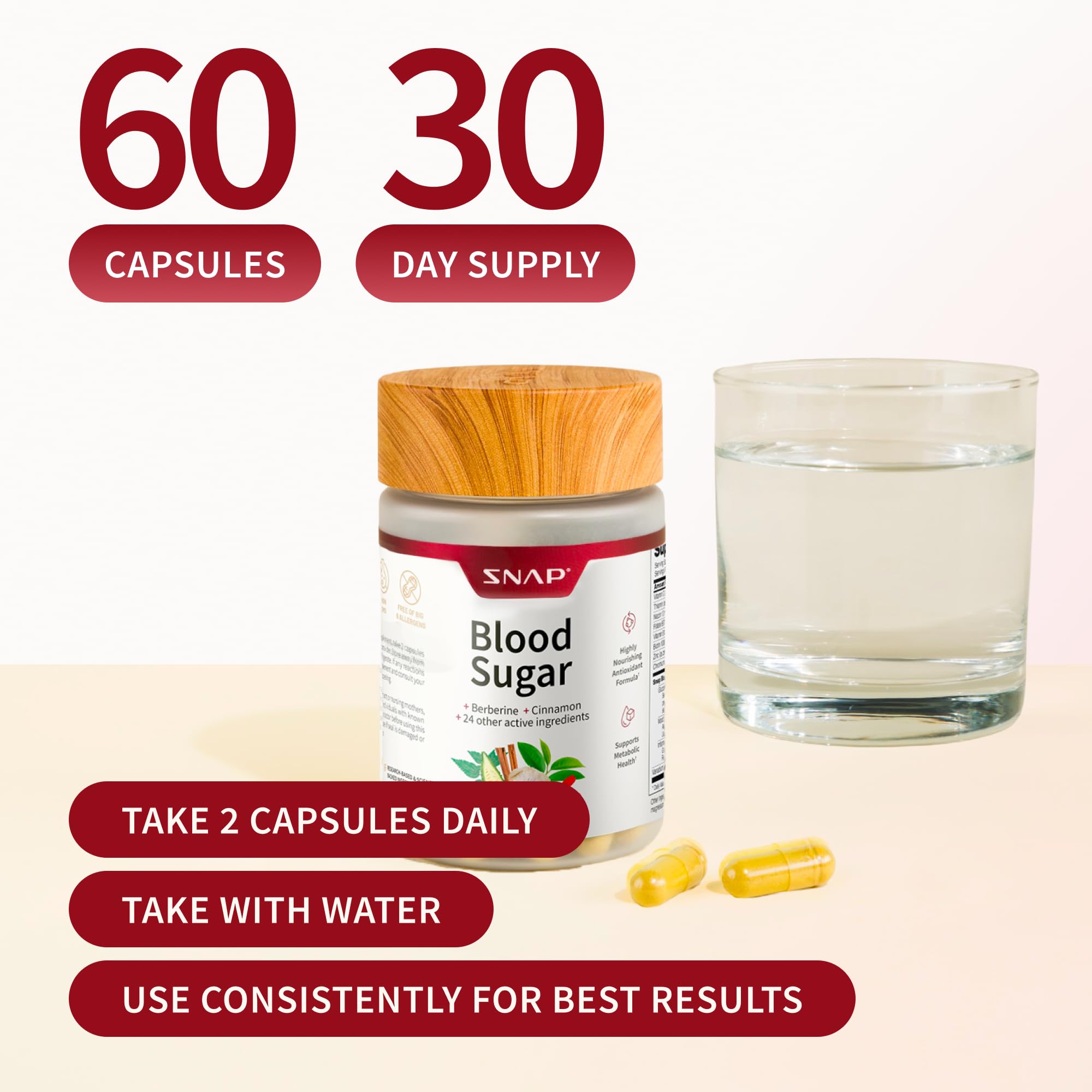 Snap Supplements Blood Sugar Blend with Berberine, CoQ10, 60 Vegan Capsules — Amazon image 6
