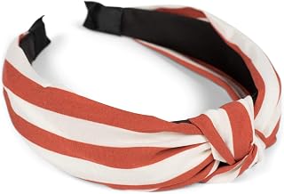 styleBREAKER Hair band with striped pattern and knot detail,Rust-White | Soft fabric cover, 3.5cm wide, does not squeeze. Shape-stable core, elastic fit for 40-58 cm head circumference.