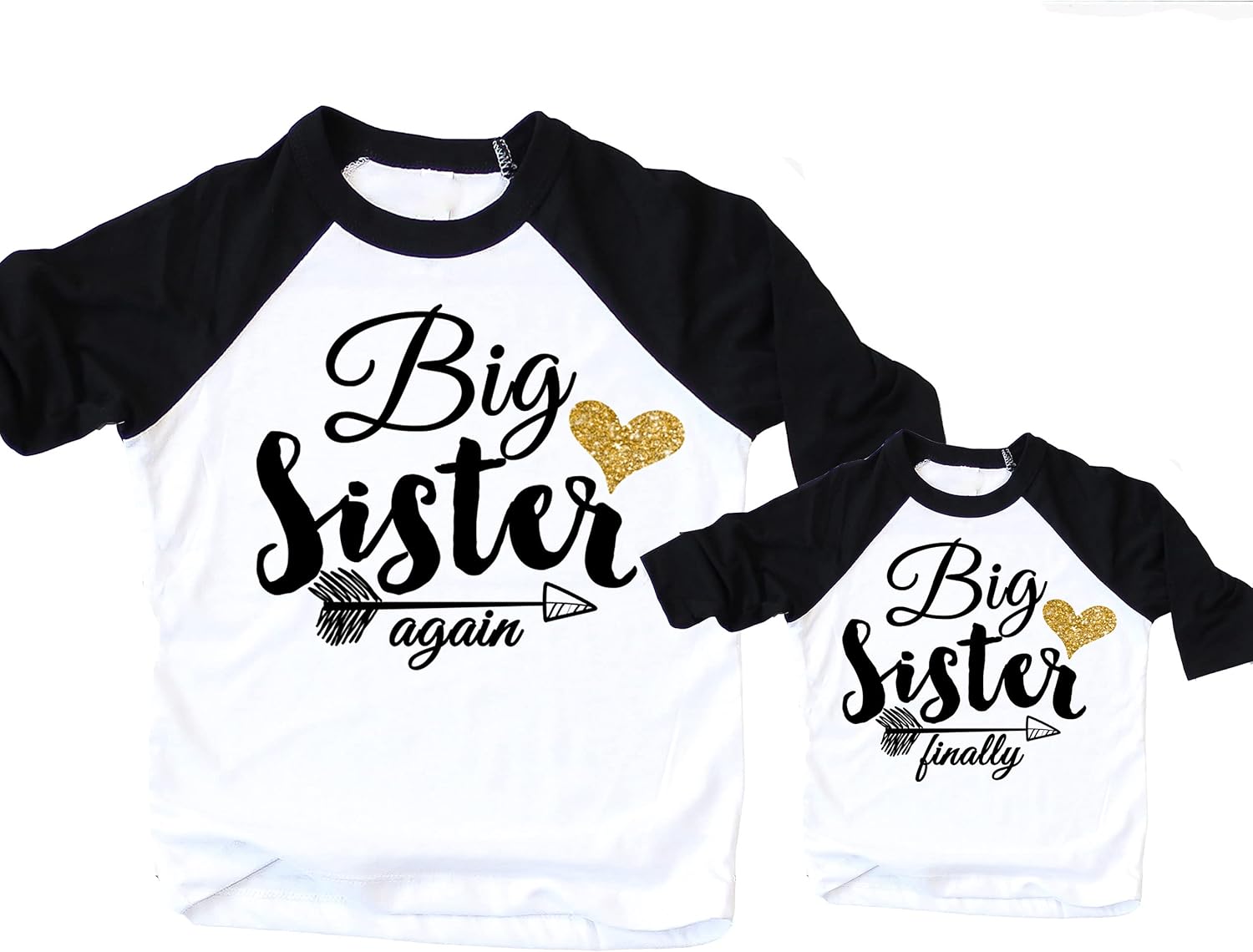 Big Sister Again Gold Glitter Big Sister Finally Shirts Raglans Pregnancy Announcement Gift