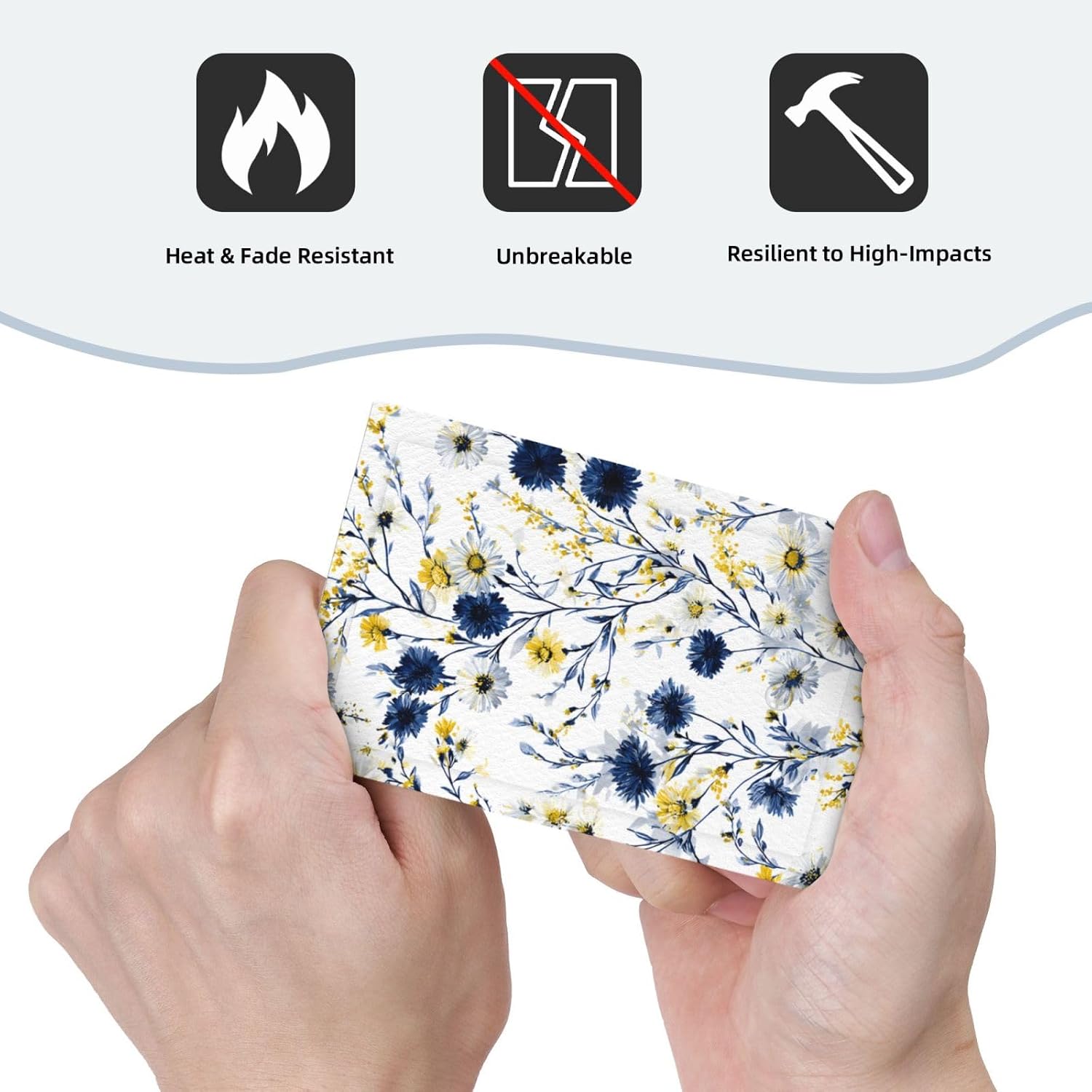 Decorative Light Switch Cover Plate Rustic Blue Flower Yellow Floral 1 Gang No Device Single Blank Outlet Covers Wall Plates for Electrical Outlets Faceplate for Country Bedroom Home Decor