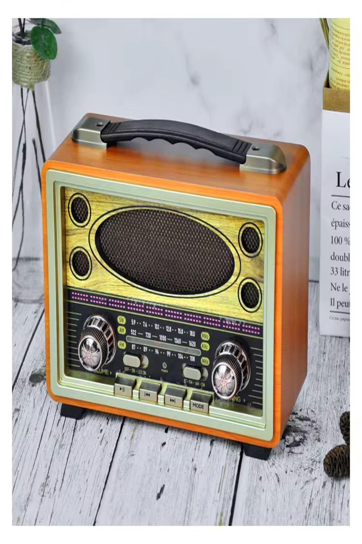 Ultratekno M-2027BT Gerçek Ahşap Eskitme Kaplama Radyo Fm Am Sw USB Tf Aux Destekli Bluetooth Hoparlör, Turuncu