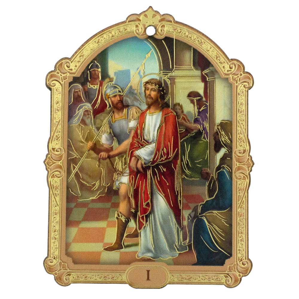Placas de estaciones de la cruz | 9,5 cm de alto | Decoración y devocional de Lenton | Aulas cristianas católicas, hogar e iglesia | Incluye 16 placas que representan la crucifixión y resurrección de