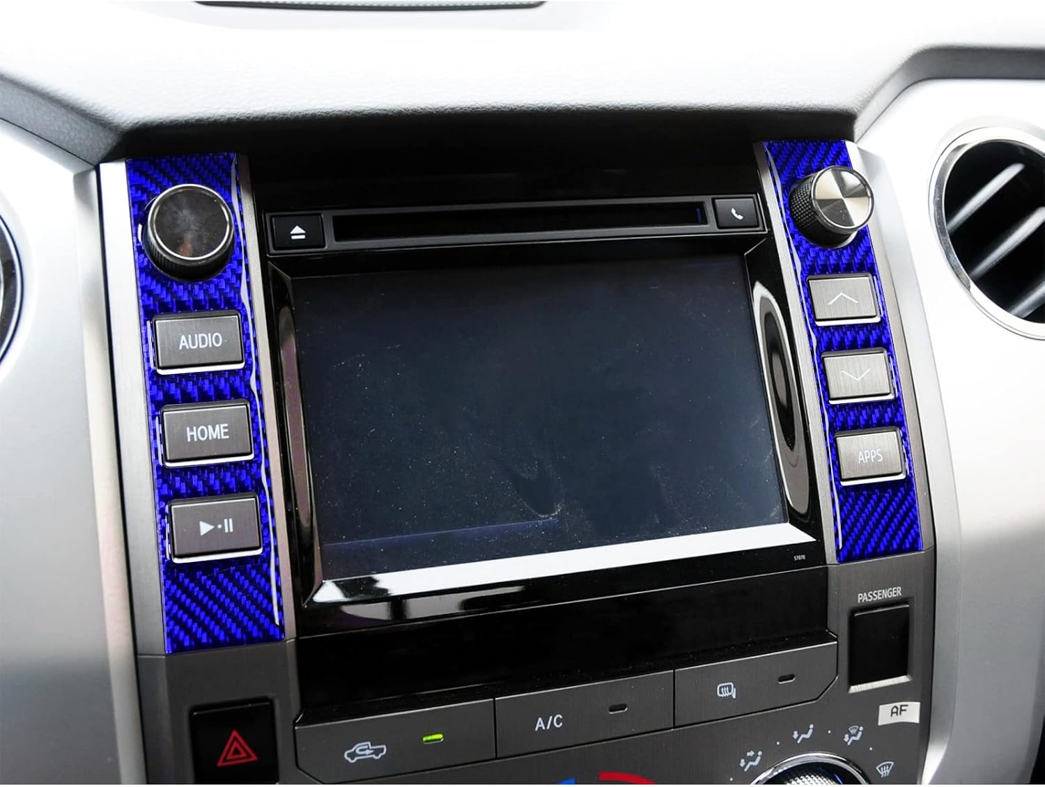 Bilisin Carbon Fiber Decoration Compatible with Toyota Central Control Media Volume Button Panel Trim Interior Accessories for Toyota Tundra 2014 2015 2016 2017 2018(2Pcs Blue)