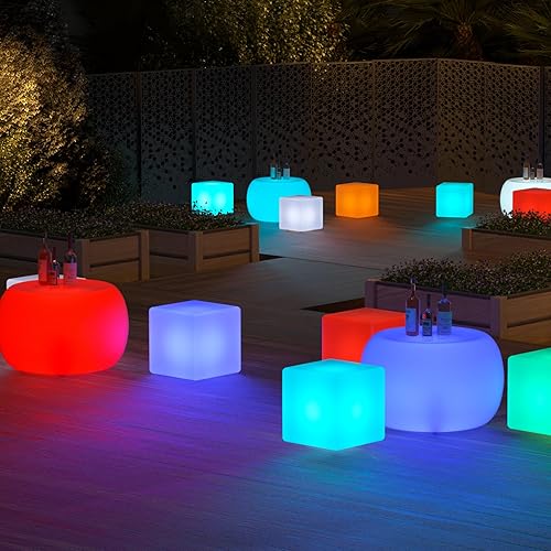 Miniatura 2 de MoNiBloom Mesa de cóctel LED de 16 pulgadas para bar con control remoto, recargable, 16 colores RGB cambiantes, mesa de pub iluminada, tambor