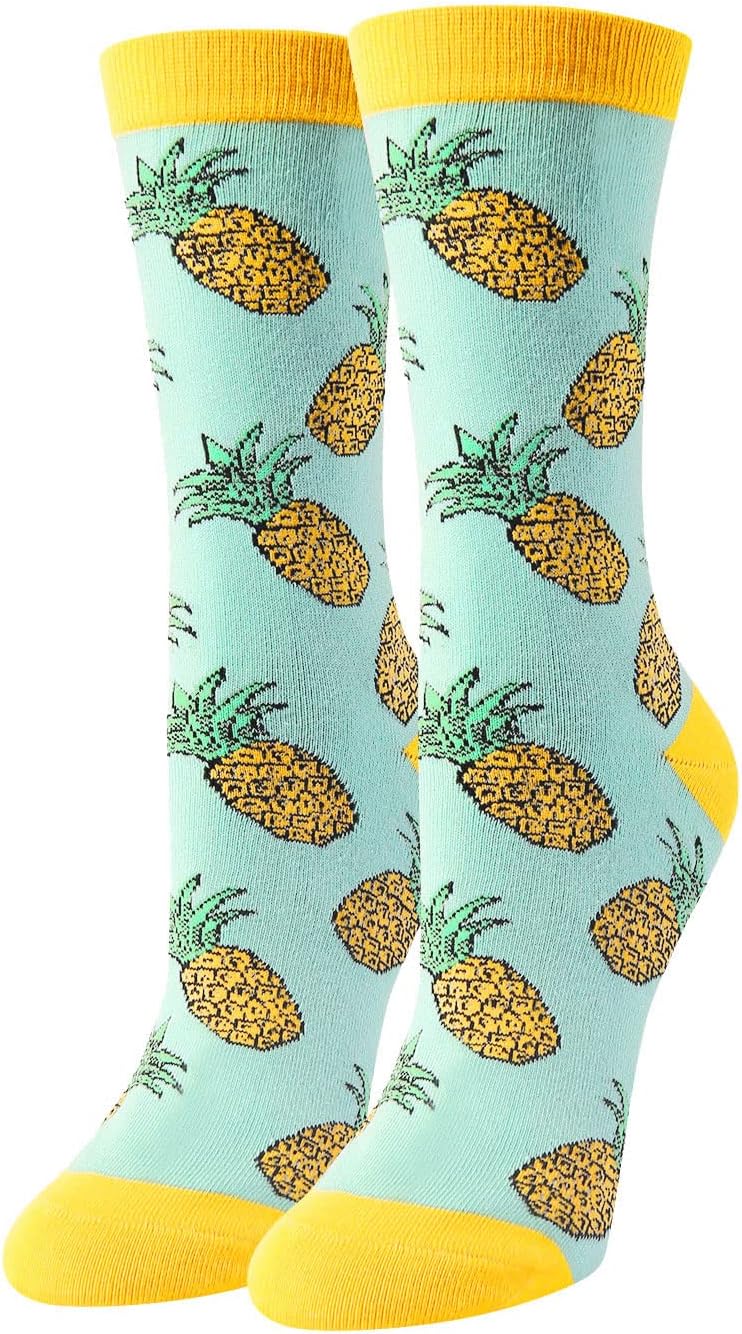 HAPPYPOPWomen's Novelty Crazy Pineapple Crew Socks Funny Colorful Fruits Socks