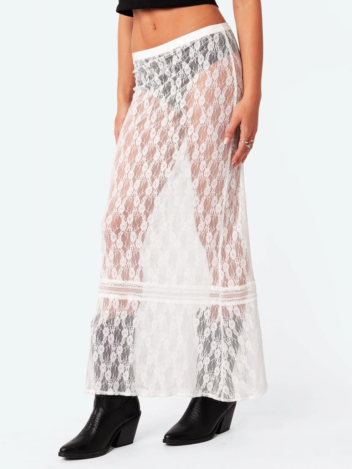 Cicy Bell Womens Sheer Lace Maxi Skirt Summer Beach Cover-ups Casual Streetwear Long Y2K Skirts - Image 3