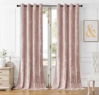 SMILETIME Pink Crushed Velvet Curtains 52x96 inch Luxurious Thermal Insulated Soundproof Drapes for Living Room Bedroom Office Soft and Durable Light-Filtering Window Treatments, 2 Panels - Buy now