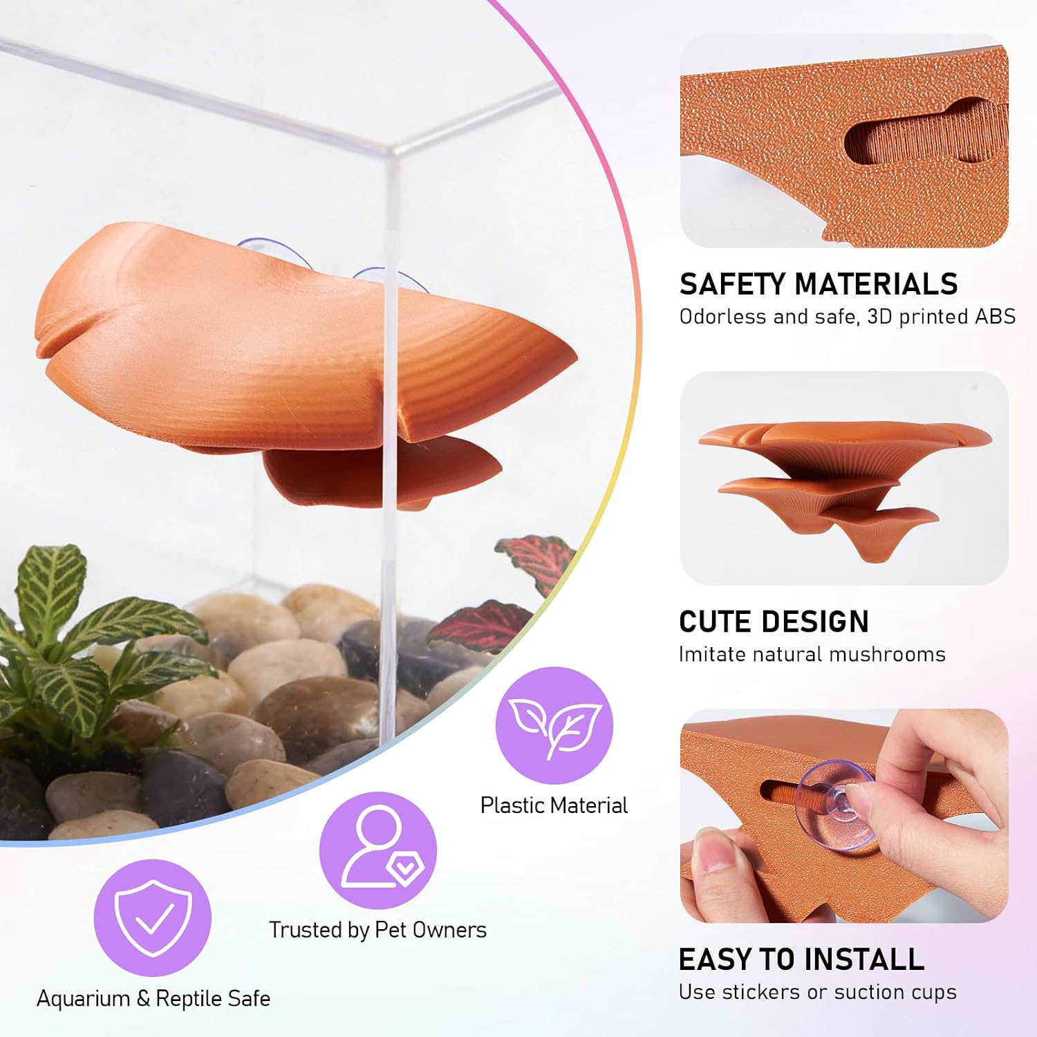 Mushroom Reptile Tank Decor, Tree Frog Climbing Ledge for Terrarium image 3