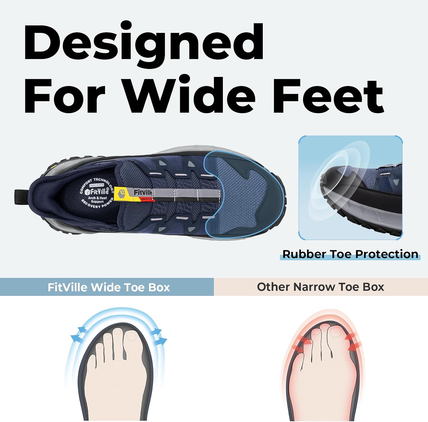 FitVille Extra Wide Sneakers for Men Slip-on Shoes, Soft Comfortable Mens Running Shoe, Slip Resistant Hiking Walking Shoes with Arch Support & Wide Toe Box image 4