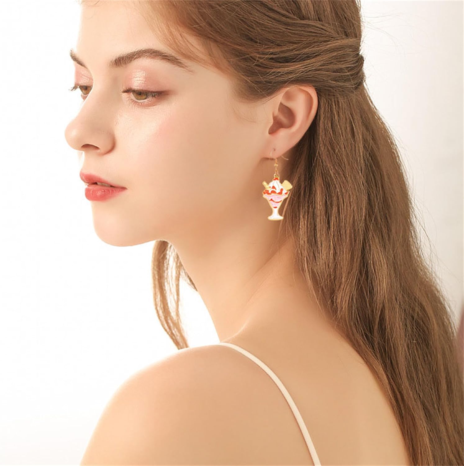 Ice Cream Earrings for Women Cute Funny Gold Plated Enamel Cherry Chocolate Dessert Food Ice Cream Dangle Drop Weird Earrings Ice Cream Lover Jewelry - Image 4