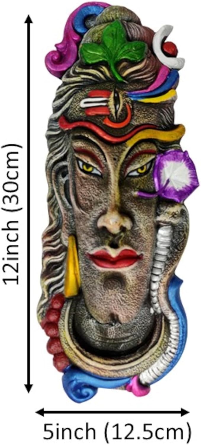 Purpledip Terracotta Clay Wall Hanging Shiva: Colorful Mahadev Siva Hanging for Living Room (12744A)