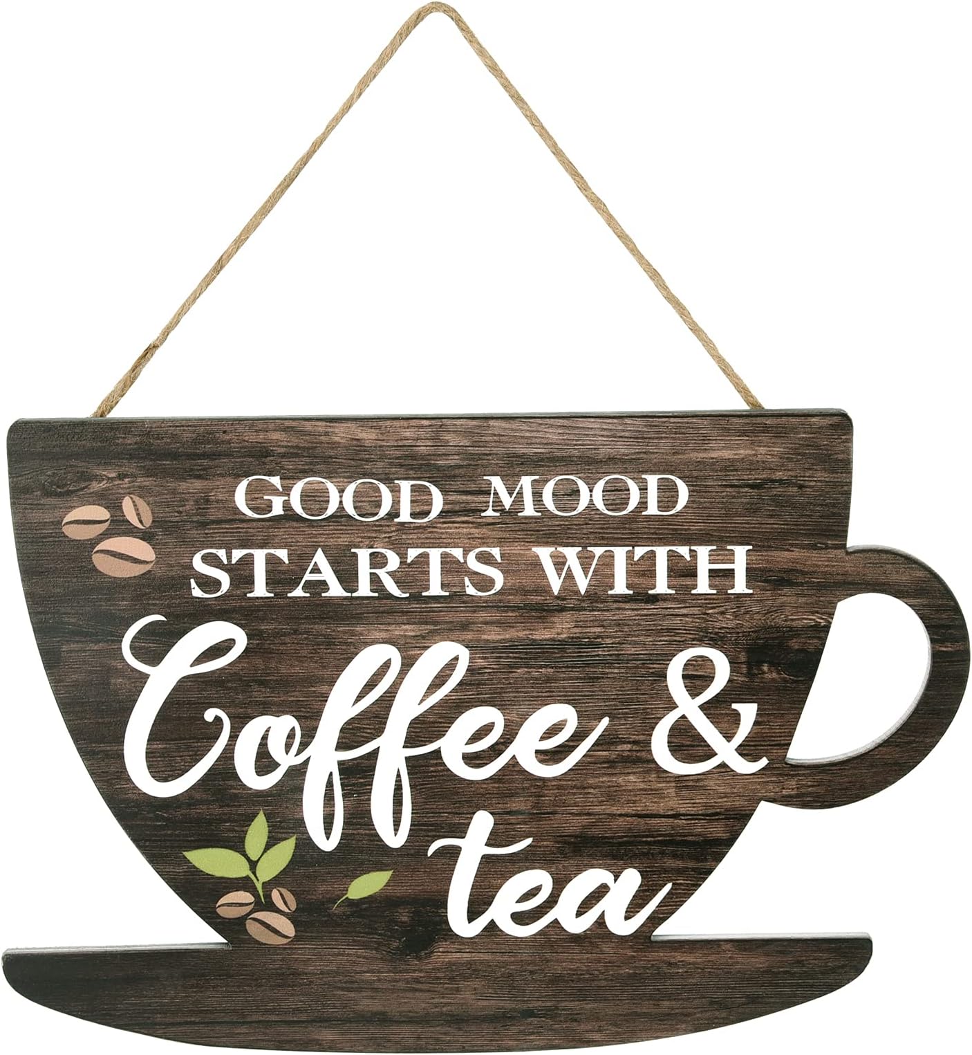 Coffee Sign Good Moon Starts with Coffee & Tea Hanging Plaques for Kitchen Pictures for Wall Hanging Plaque Wooden Sign Farmhouse Decorative for Kitchen Bar Decor
